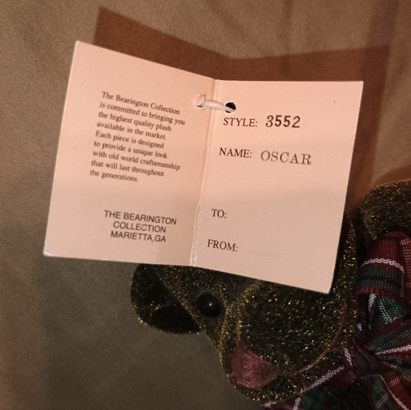 Y2k Vintage Bearington Mini Velvet Teddy Bear with Plaid Bow - Picture 4 of 6